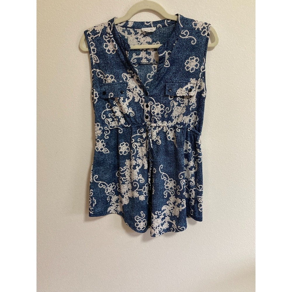 Siren Lily Maternity Sleeveless Shirt Women Size L Large Blue White Feminine
